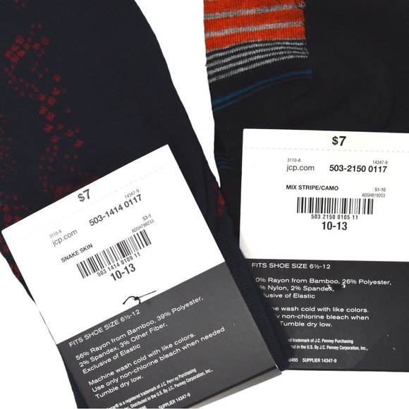 2 Pair J. Ferrar Soft Dress Socks, Size 10-13 Snake Skin & Mix Stripe Camo NEW - Picture 5 of 6